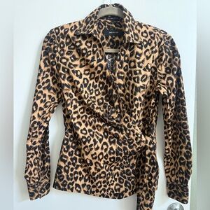 Jones New York Leopard Print Wrap Collared Shirt Small